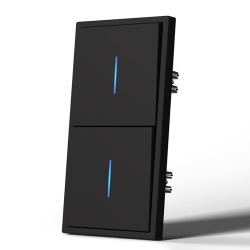 MVAVA Lichtschalter 1 Fach 2 Wege, Lichtschalter Unterputz mit Federanschlüsse, Vertikal Montierbar Seidig-Matte Wandschalter mit LED Kontrollleuchte, 80mm*150mm Schwarz, M3-Serie von MVAVA