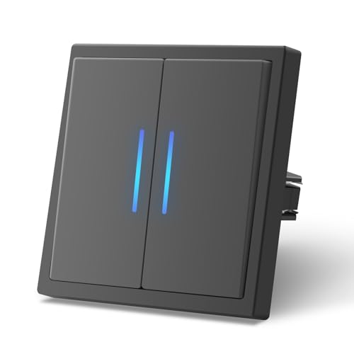 MVAVA Lichtschalter 2 Fach 1 Weg, Lichtschalter Unterputz mit Federanschlüsse, Seidig-Matte Wandschalter mit LED Kontrollleuchte, 80mm*80mm Grau, M3-Serie von MVAVA