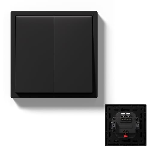 MVAVA Lichtschalter 2 Fach 1 Weg, Lichtschalter Unterputz mit Federanschlüsse, 80mm*80mm Seidig-Matte Wandschalter, Schwarz, M3-Serie von MVAVA