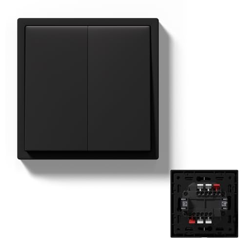 MVAVA Lichtschalter 2 Fach 2 Wege, Lichtschalter Unterputz mit Federanschlüsse, 80mm*80mm Seidig-Matte Wandschalter, Schwarz, M3-Serie von MVAVA