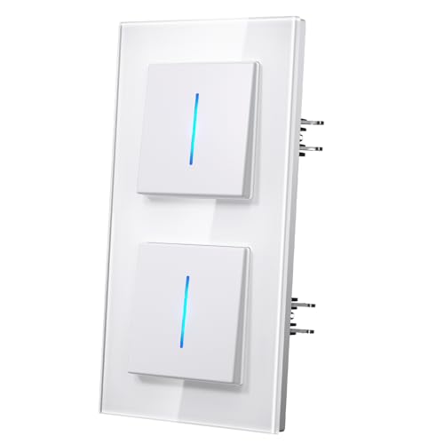 MVAVA Lichtschalter Unterputz, Lichtschalter mit Blaue Leuchtstreifen, Moderne Glas Schalter, Einfache Montage 157mm*86mm Wandschalter, Doppelt 1 Fach 1 Weg Weiß MVAVA Lichtschalter Unterputz, Lichtschalter mit Blaue Leuchtstreifen, Moderne Glas Schalter, Einfache Montage 157mm*86mm Wandschalter, Doppelt 1 Fach 1 Weg Weiß von MVAVA