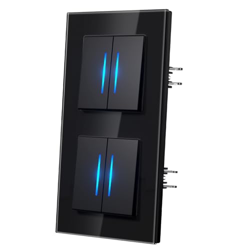 MVAVA Lichtschalter Unterputz, Lichtschalter mit Blaue Leuchtstreifen, Moderne Glas Schalter, Einfache Montage 157mm*86mm Wandschalter, Doppelt 2 Fach 2 Wege Schwarz MVAVA Lichtschalter Unterputz, Lichtschalter mit Blaue Leuchtstreifen, Moderne Glas Schalter, Einfache Montage 157mm*86mm Wandschalter, Doppelt 2 Fach 2 Wege Schwarz von MVAVA