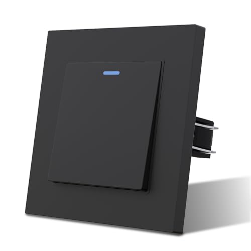 MVAVA Lichtschalter Unterputz 1 Fach 1 Weg Lichtschalter mit LED 86 * 86mm Taste Schalter Wandschalter Kippschalter Schwarz von MVAVA