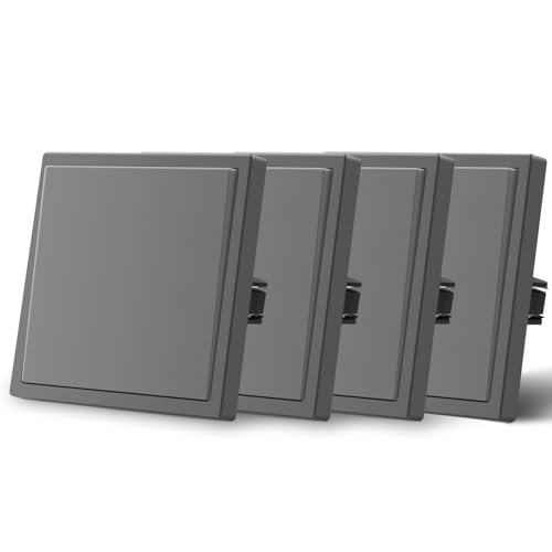 MVAVA Lichtschalter Unterputz, Standard Lichtschalter 1 Fach 1 Weg, Kunststoffe Wandschalter 80mm x 80mm, 4 Pack Grau von MVAVA