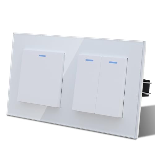 MVAVA Lichtschalter Unterputz 1 Fach 2 Wege Lichtschalter Glas mit LED 86 * 157mm Taste Schalter Wandschalter Kippschalter Weiß von MVAVA