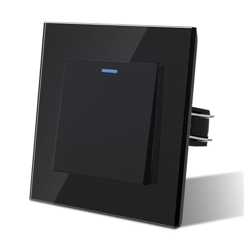 MVAVA Lichtschalter Unterputz 1 Fach 2 Wege Lichtschalter Glas mit LED 86 * 86mm Taste Schalter Wandschalter Kippschalter Schwarz von MVAVA