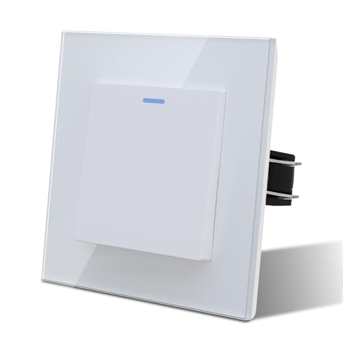 MVAVA Lichtschalter Unterputz 1 Fach 2 Wege Lichtschalter Glas mit LED 86 * 86mm Taste Schalter Wandschalter Kippschalter Weiß von MVAVA