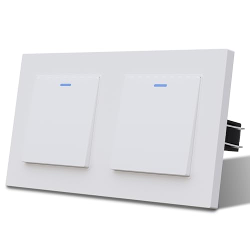 MVAVA Lichtschalter Unterputz 1 Fach 2 Wege Lichtschalter mit LED 86 * 157mm Taste Schalter Wandschalter Kippschalter Weiß von MVAVA