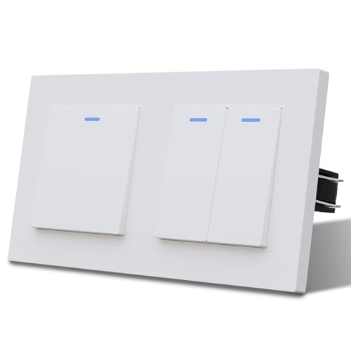 MVAVA Lichtschalter Unterputz 1 Fach 2 Wege Lichtschalter mit LED 86 * 157mm Taste Schalter Wandschalter Kippschalter Weiß von MVAVA