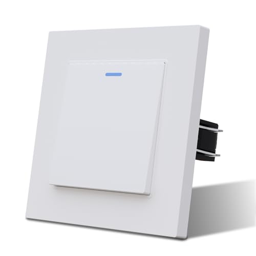 MVAVA Lichtschalter Unterputz 1 Fach 2 Wege Lichtschalter mit LED 86 * 86mm Taste Schalter Wandschalter Kippschalter Weiß von MVAVA