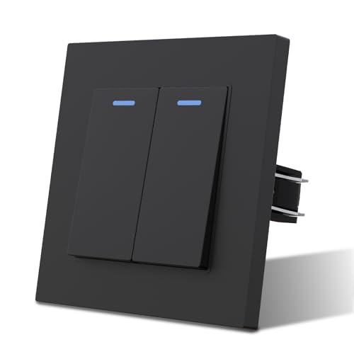 MVAVA Lichtschalter Unterputz 2 Fach 1 Weg Lichtschalter mit LED 86 * 86mm Taste Schalter Wandschalter Kippschalter Schwarz von MVAVA