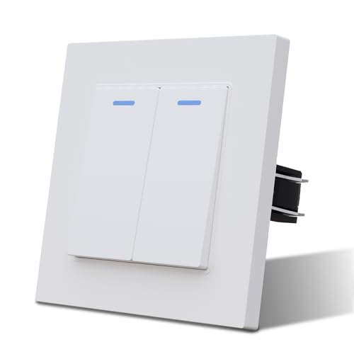 MVAVA Lichtschalter Unterputz 2 Fach 2 Wege Lichtschalter mit LED 86 * 86mm Taste Schalter Wandschalter Kippschalter Weiß von MVAVA