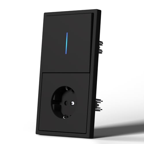 MVAVA Lichtschalter mit Steckdose, 1 Fach 1 Weg Lichtschalter Unterputz mit Federanschlüsse, Vertikal Montierbar Seidig-Matte Wandschalter mit LED Kontrollleuchte, 80mm*150mm Schwarz, M3-Serie von MVAVA