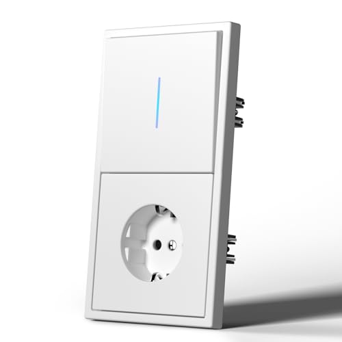 MVAVA Lichtschalter mit Steckdose, 1 Fach 1 Weg Lichtschalter Unterputz mit Federanschlüsse, Vertikal Montierbar Seidig-Matte Wandschalter mit LED Kontrollleuchte, 80mm*150mm Weiß, M3-Serie von MVAVA