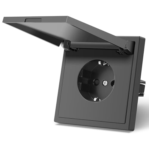 MVAVA Schuko Steckdose EU-Standard, 1 Fach Feuchtraum Unterputz Steckdose, Einfache Installation, 80mm x 80mm 3-Draht Erforderlich, Grau von MVAVA