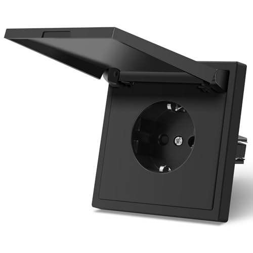 MVAVA Schuko Steckdose EU-Standard, 1 Fach Feuchtraum Unterputz Steckdose, Einfache Installation, 80mm x 80mm 3-Draht Erforderlich, Schwarz von MVAVA