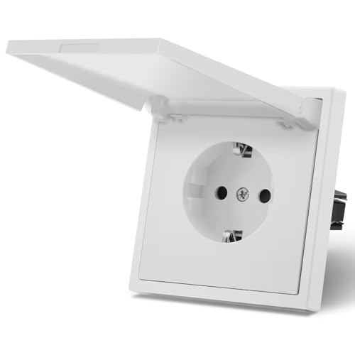 MVAVA Schuko Steckdose EU-Standard, 1 Fach Feuchtraum Unterputz Steckdose, Einfache Installation, 80mm x 80mm 3-Draht Erforderlich, Weiß von MVAVA