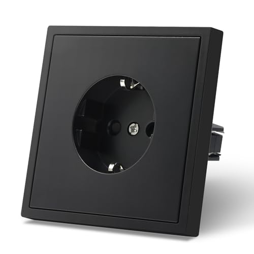 MVAVA Schuko Steckdose EU-Standard, 1 Fach Unterputz Steckdose, 80mm x 80mm Steckdosen, Einfache Installation, 3-Draht Erforderlich, Schwarz von MVAVA