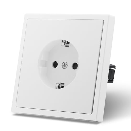 MVAVA Schuko Steckdose EU-Standard, 1 Fach Unterputz Steckdose, 80mm x 80mm Steckdosen, Einfache Installation, 3-Draht Erforderlich, Weiß von MVAVA