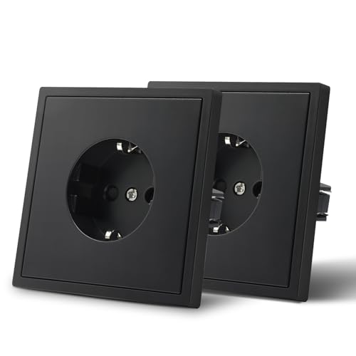 MVAVA Schuko Steckdose EU-Standard, 1 Fach Unterputz Steckdose, Einfache Installation, 80mm × 80mm Steckdosen, 3-Draht Erforderlich, Schwarz, 2 Pack von MVAVA