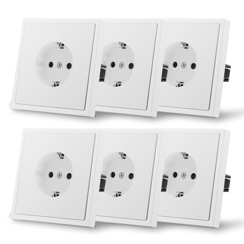 MVAVA Schuko Steckdose EU-Standard, 1 Fach Unterputz, Weiß 6 Pack von MVAVA