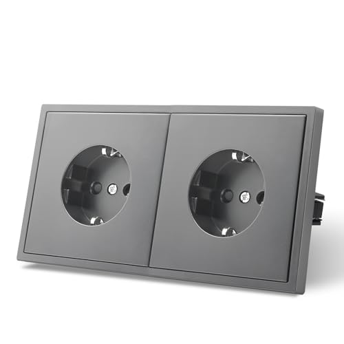 MVAVA Schuko Steckdose EU-Standard, 2 Fach Unterputz Steckdose, 80mm x 150mm Steckdosen, Einfache Installation, 3-Draht Erforderlich, Grau von MVAVA
