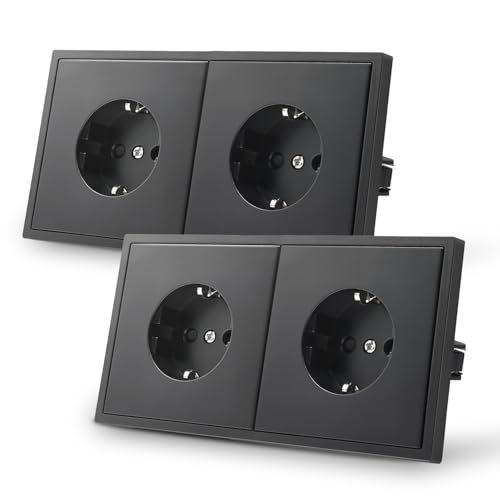 MVAVA Schuko Steckdose EU-Standard, 2 Fach Unterputz Steckdose, Einfache Installation, 80mm × 150mm, Steckdosen, 3-Draht Erforderlich, Schwarz 2 Pack von MVAVA