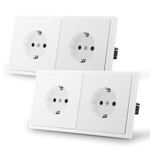MVAVA Schuko Steckdose EU-Standard, 2 Fach Unterputz Steckdose, Einfache Installation, 80mm × 150mm Steckdosen, 3-Draht Erforderlich, Weiß 2 Pack von MVAVA