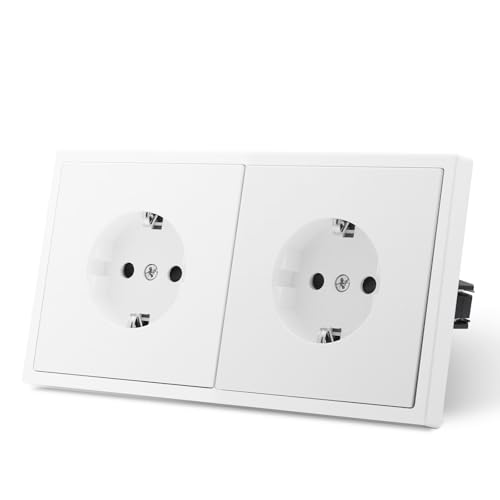 MVAVA Schuko Steckdose EU-Standard 2 Fach Unterputz Steckdose Einfache Installation 80mm*150mm Steckdosen 3-Draht Erforderlich Weiß von MVAVA