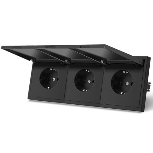MVAVA Schuko Steckdose EU-Standard, 3 Fach Feuchtraum Unterputz Steckdose, Einfache Installation, 80mm x 220mm 3-Draht Erforderlich Schwarz von MVAVA