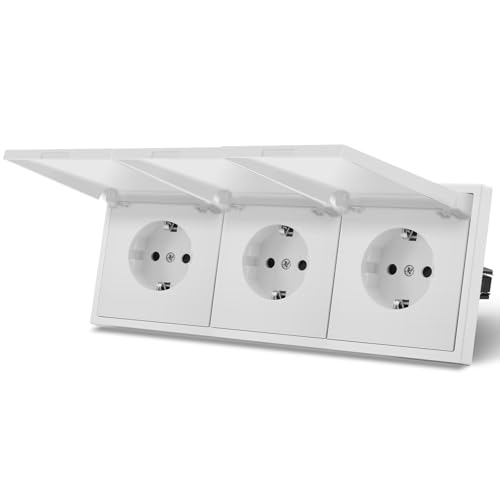 MVAVA Schuko Steckdose EU-Standard, 3 Fach Feuchtraum Unterputz Steckdose, Einfache Installation, 80mm x 220mm 3-Draht Erforderlich, Weiß von MVAVA