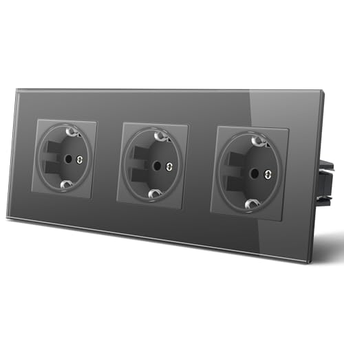 MVAVA Schuko Steckdose EU-Standard 3 Fach Glas Platte Unterputz Steckdose Einfache Installation 3-Draht Erforderlich Grau MVAVA Schuko Steckdose EU-Standard 3 Fach Glas Platte Unterputz Steckdose Einfache Installation 3-Draht Erforderlich Grau von MVAVA