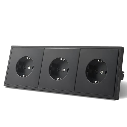 MVAVA Schuko Steckdose EU-Standard, 3 Fach Unterputz Steckdose, 80mm x 220mm Steckdosen, Einfache Installation, 3-Draht Erforderlich, Schwarz von MVAVA