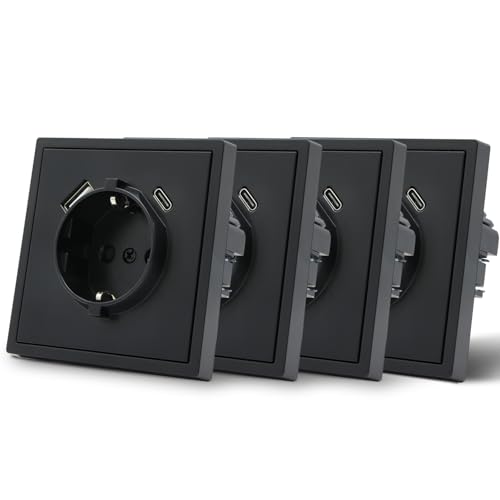 MVAVA Steckdose mit USB C EU-Standard, 1 Fach Unterputz Steckdose, Einfache Installation, 80mm × 80mm Steckdosen, 3-Draht Erforderlich, Schwarz, 4 Pack MVAVA Steckdose mit USB C EU-Standard, 1 Fach Unterputz Steckdose, Einfache Installation, 80mm × 80mm Steckdosen, 3-Draht Erforderlich, Schwarz, 4 Pack von MVAVA