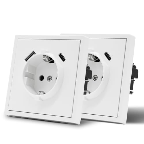 MVAVA Steckdose mit USB C EU-Standard, 1 Fach Unterputz Steckdose, Einfache Installation, 80mm × 80mm Steckdosen, 3-Draht Erforderlich, Weiß, 2 Pack MVAVA Steckdose mit USB C EU-Standard, 1 Fach Unterputz Steckdose, Einfache Installation, 80mm × 80mm Steckdosen, 3-Draht Erforderlich, Weiß, 2 Pack von MVAVA