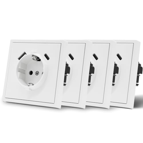 MVAVA Steckdose mit USB C EU-Standard, 1 Fach Unterputz Steckdose, Einfache Installation, 80mm × 80mm Steckdosen, 3-Draht Erforderlich, Weiß, 4 Pack MVAVA Steckdose mit USB C EU-Standard, 1 Fach Unterputz Steckdose, Einfache Installation, 80mm × 80mm Steckdosen, 3-Draht Erforderlich, Weiß, 4 Pack von MVAVA
