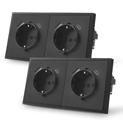 MVAVA Steckdose mit USB C EU-Standard, 2 Fach Unterputz Steckdose, Einfache Installation, 80mm × 150mm Steckdosen, 3-Draht Erforderlich, Schwarz,. 2 Pack MVAVA Steckdose mit USB C EU-Standard, 2 Fach Unterputz Steckdose, Einfache Installation, 80mm × 150mm Steckdosen, 3-Draht Erforderlich, Schwarz,. 2 Pack von MVAVA