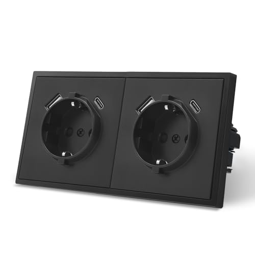 MVAVA Steckdose mit USB C EU-Standard, 2 Fach Unterputz Steckdose, Einfache Installation, 80mm × 150mm Steckdosen, 3-Draht Erforderlich, Schwarz MVAVA Steckdose mit USB C EU-Standard, 2 Fach Unterputz Steckdose, Einfache Installation, 80mm × 150mm Steckdosen, 3-Draht Erforderlich, Schwarz von MVAVA