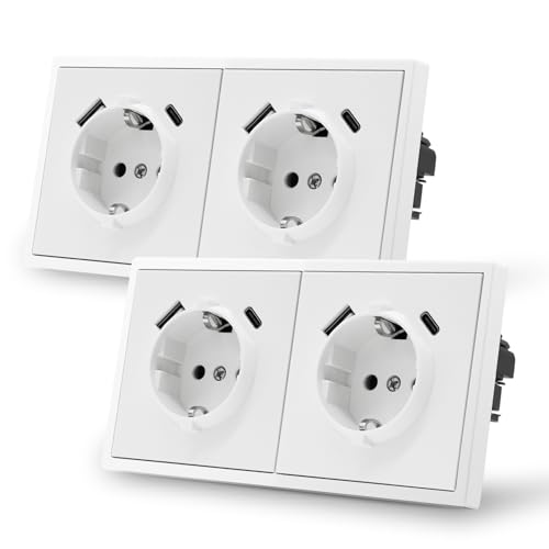 MVAVA Steckdose mit USB C EU-Standard, 2 Fach Unterputz, Einfache Installation, 80mm × 150mm, 3-Draht, Weiß, 2 Pack MVAVA Steckdose mit USB C EU-Standard, 2 Fach Unterputz, Einfache Installation, 80mm × 150mm, 3-Draht, Weiß, 2 Pack von MVAVA