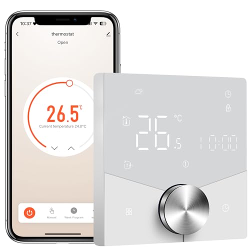 MVAVA Thermostat für Wasser Fußbodenheizung, Smart WLAN Thermostat Kompatibel mit Alexa und Google Assistant, Raumthermostat Kompatibel mit Tuya Smart Life App Fernbedienung, Weiß von MVAVA