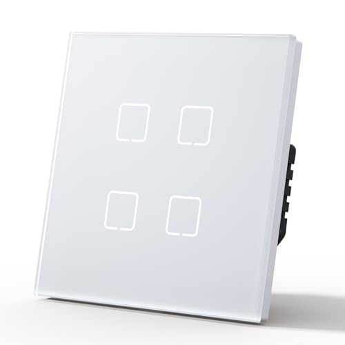 MVAVA Touch Lichtschalter Unterputz, Wlan Smart Lichtschalter Kompatibel mit Alexa/Google Home Work mit Tuya/Smart Life, Glas Alexa Lichtschalter, Neutrale Leitung Benötigt 4 Fach 1 Weg von MVAVA