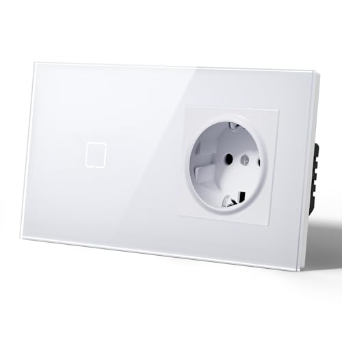 MVAVA Touch Lichtschalter Unterputz mit Steckdose, Wlan Lichtschalter Kompatibel mit Alexa/Google Home Work mit Tuya/Smart Life, Neutrale Leitung Benötigt 1 Fach 1 Weg von MVAVA
