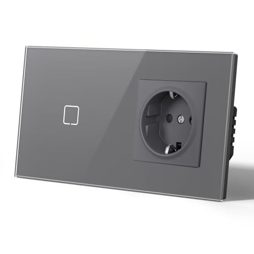 MVAVA Touch Lichtschalter Unterputz mit Steckdose (Nicht Smart Steckdose), Wlan Lichtschalter Kompatibel mit Alexa/Google Home Work mit Tuya/Smart Life, Neutrale Leitung Benötigt 1 Fach 1 Weg von MVAVA