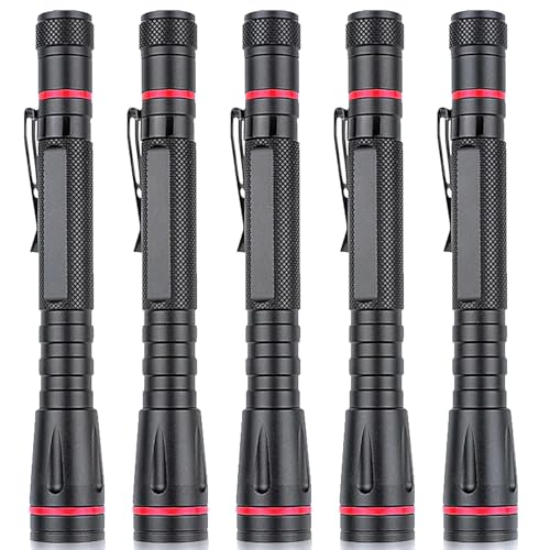 MVIOCS 5 Pack LED Stiftlicht Mini Wasserdicht Zoombar Pocket Worklight Penlight Kompakte Taschenlampen mit Clip Taschenlampe für Camping, Zuhause, Wandern von MVIOCS