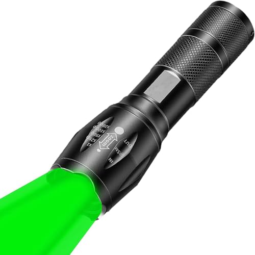 MVIOCS Grüne 2-in-1-Taschenlampe, tragbar, wasserdicht, grünes Licht, LED-Taschenlampe mit weißem und grünem Licht, Kombination für nächtliche Wildtieruntersuchungen, Entdeckung von Haustierfell von MVIOCS