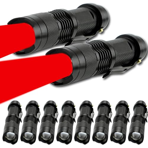 MVIOCS Rotlicht Taschenlampe, LED Rotlicht, Rote LED Taschenlampen, Leistungsstarke Rotlicht-Taschenlampe mit Clip für Jagd, Astronomie, Nachtbeobachtung und Outdoor-Aktivitäten (10 Stück) von MVIOCS