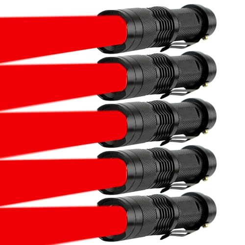 MVIOCS Rotlicht Taschenlampe, LED Rotlicht, Rote LED Taschenlampen, Leistungsstarke Rotlicht-Taschenlampe mit Clip für Jagd, Astronomie, Nachtbeobachtung und Outdoor-Aktivitäten (5 Stück) von MVIOCS