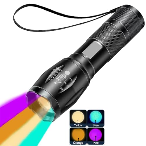 MVIOCS Verbesserte 4-in-1 wiederaufladbare Multifunktions-Taschenlampe, 4 Farbmodi: Rosa, Blau, Gelb, Bernstein, 2000 Lumen LED, einstellbarer Fokus, wasserdicht, Taschenlampe von MVIOCS