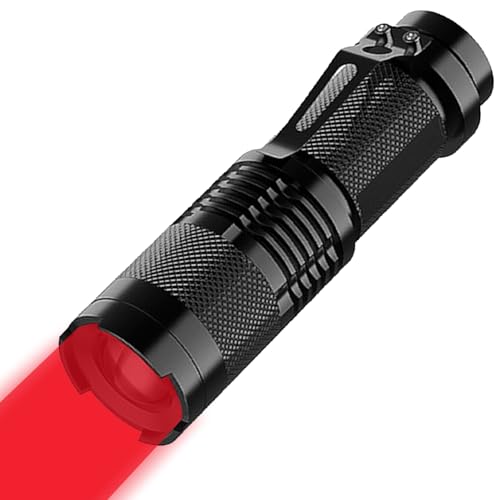 Mini LED Taschenlampe Grün/Rot/Blaues Licht,3 Lichtmodi,Wasserdichtes Zoomable Blitzlicht für Outdoor,Robuste Metall Taschenlampe für Camping, Nachtbeobachtung Aktivität,Notfall Gebrauch (rot) von MVIOCS