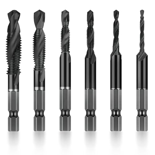 Hochgeschwindigkeitsstahl Gewindebohrer Set, M3/M4/M5/M6/M8/M10 Schraube Tap Bohrer Bits, 1/4 Sechskantschaft Kombi Bohrer, metrisch, 6542 Hochgeschwindigkeitsstahl, Titan Beschichtung Hochgeschwindigkeitsstahl Gewindebohrer Set, M3/M4/M5/M6/M8/M10 Schraube Tap Bohrer Bits, 1/4 Sechskantschaft Kombi Bohrer, metrisch, 6542 Hochgeschwindigkeitsstahl, Titan Beschichtung von MVIWEO